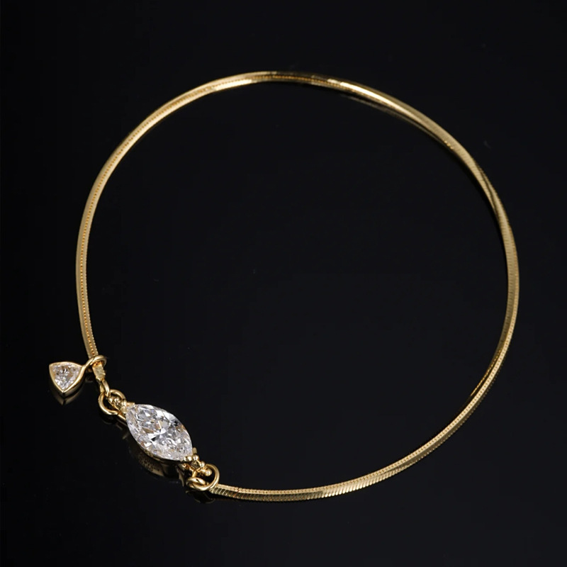 Korean-Style Marquise Diamond Triangular Snake Bone Chain Bracelet for Women, Light Luxury Minimalist Niche Design, Elegant Versatile Jewelry