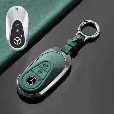 Car key bag e300l key cover gle350 - no-specifications-mercedes-benz-c-tarnish-aluminum-alloy-dark-green-suede-upgrade-ring-buckle