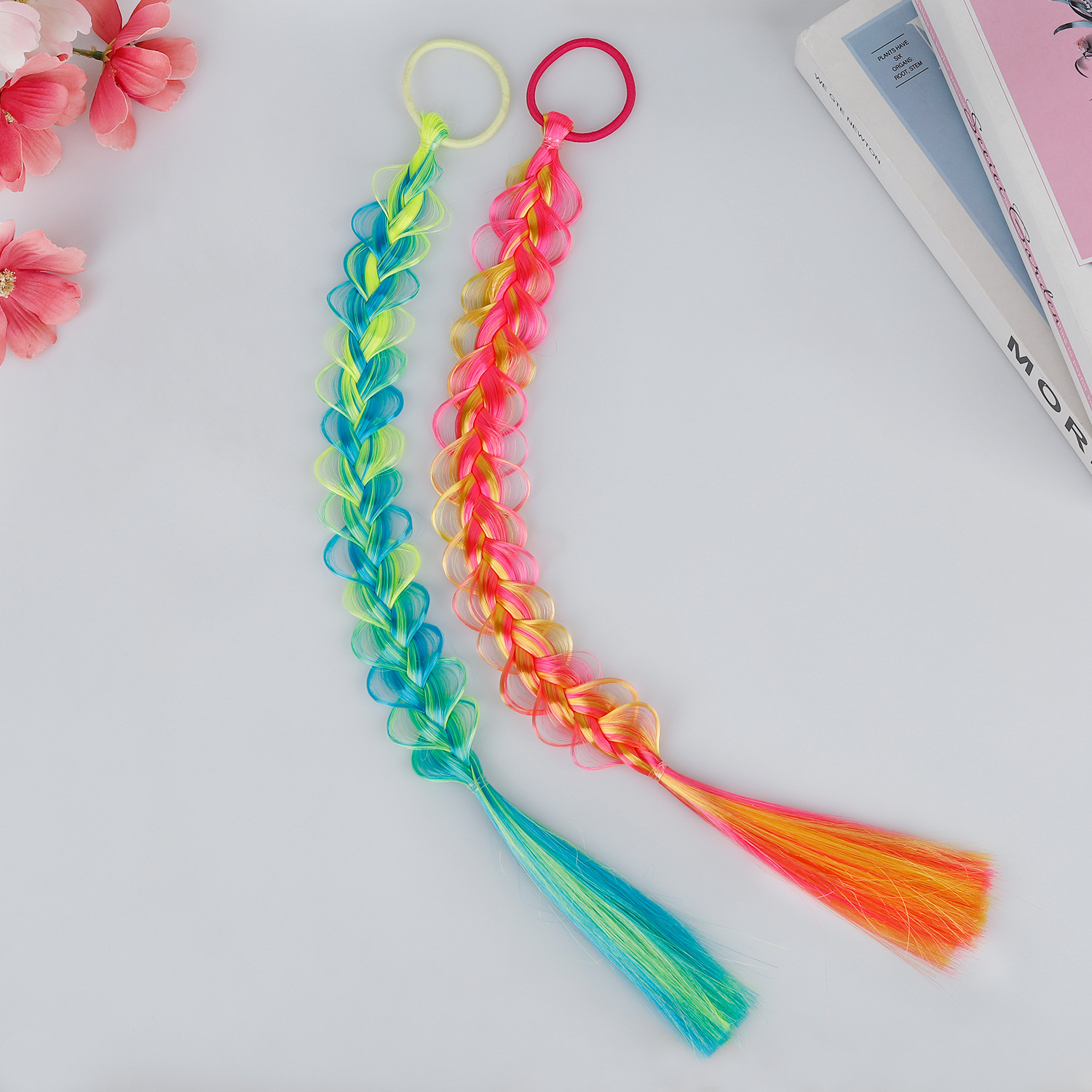 Comercio exterior pelucas de niños trenzas coloridas tocado de trenza burbuja anillo de cabello de alta elasticidad cabello de cola de caballo