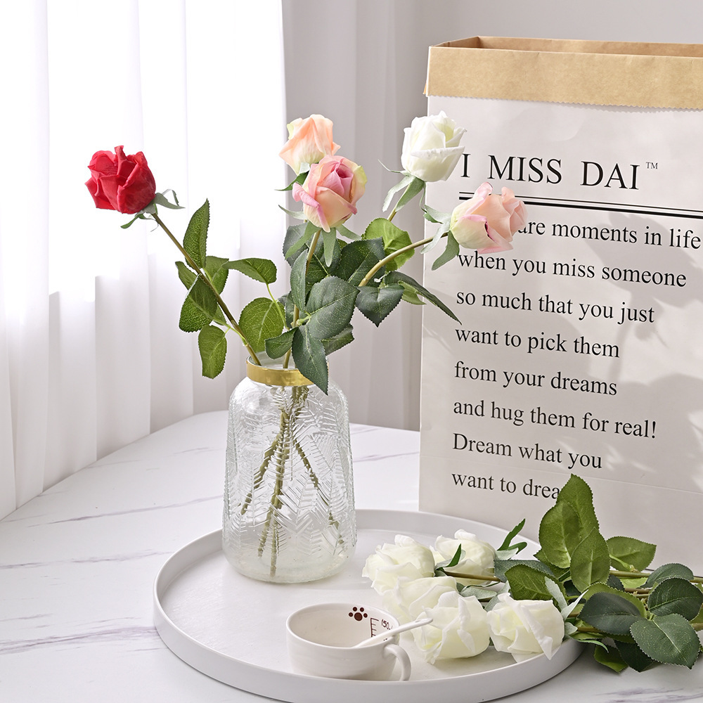 S.A.S. Romántico humectante flores simuladas brotes de rosas adornos para el hogar una sola rosa sensación de flores