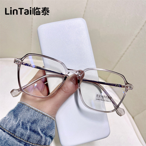 New 2005 Retro Fashion Student Glasses with TR Metal Square Frame, Blue Light Blocking Non-prescription Eyeglasses