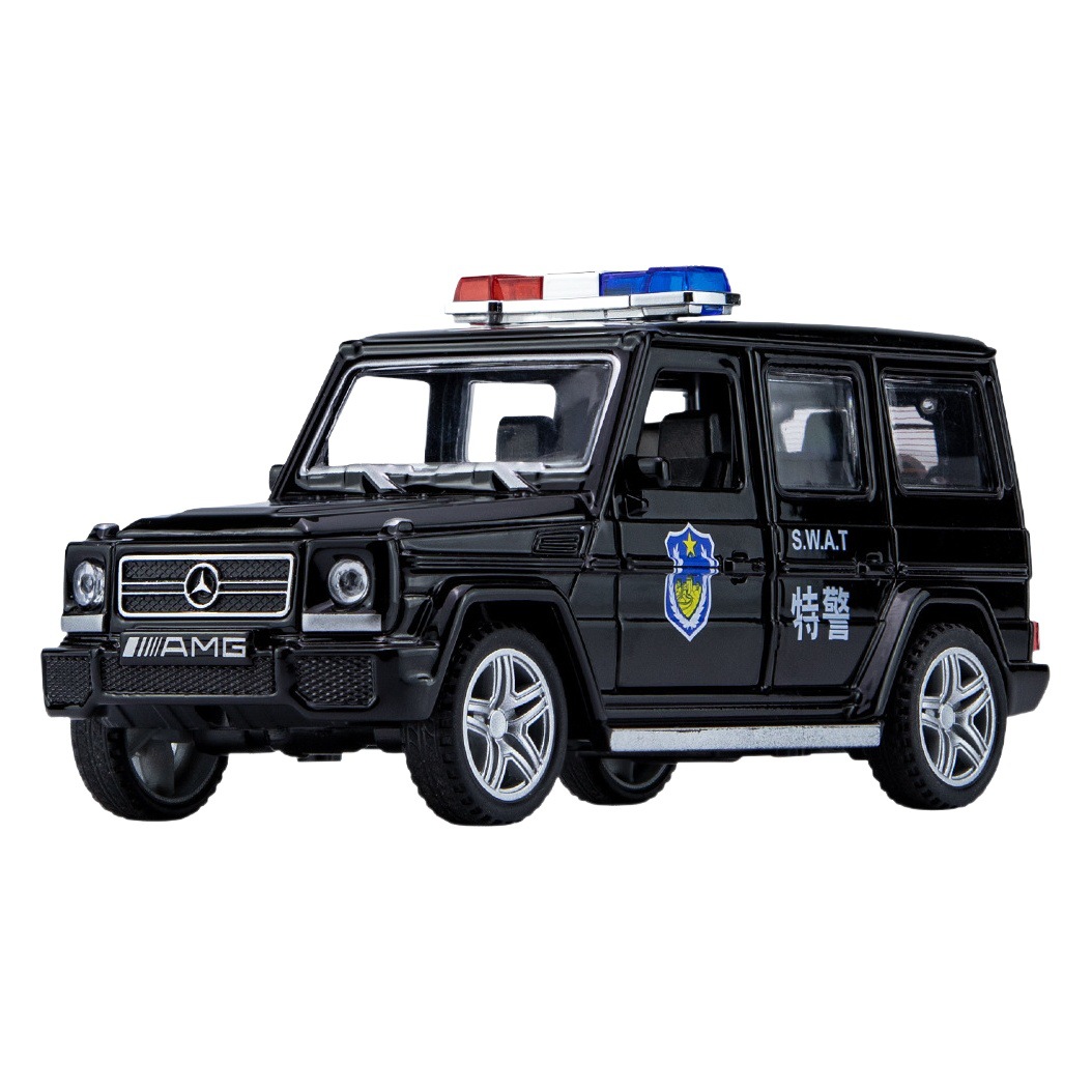 Weili aleación modelo de coche 1:32 Mercedes-Benz G65 coche de policía Tire hacia atrás sirena con sonido y luz coche de juguete grande G modelo adornos