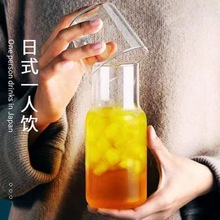 日式一人饮冷水壶水杯套装家用早餐杯果汁壶一人饮玻璃杯果汁杯子