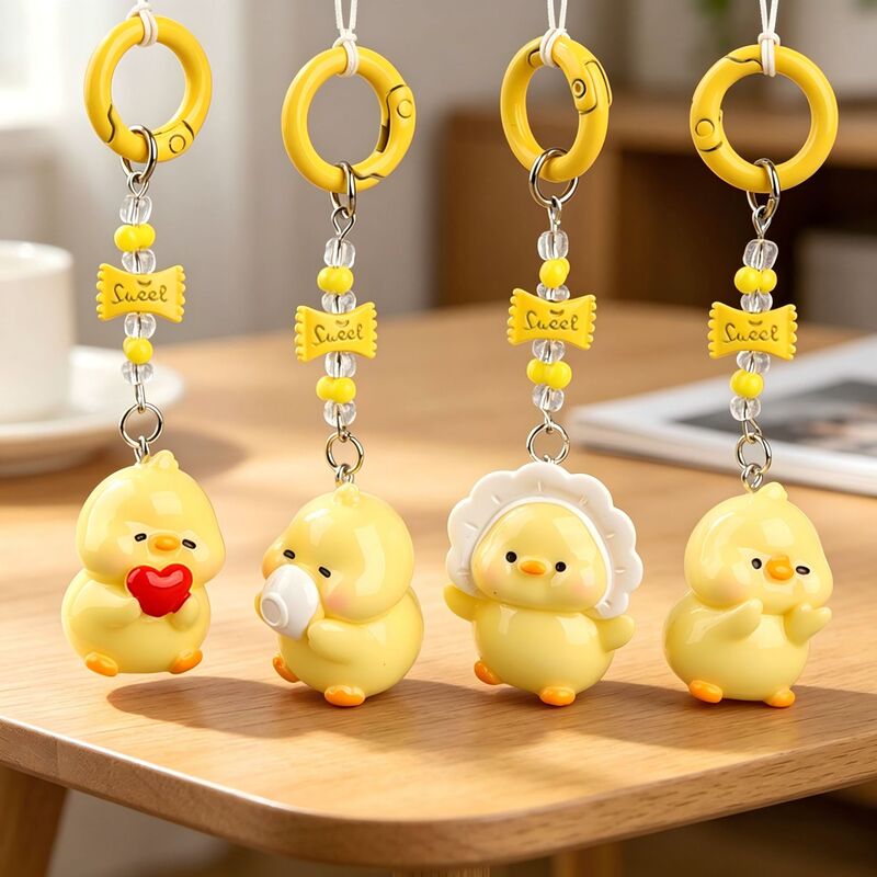 Cross-Border Version of the Cute Little Yellow Duck Keychain, Three-Dimensional Chinese Style Resin Cartoon Bag Accessory Pendant Gift