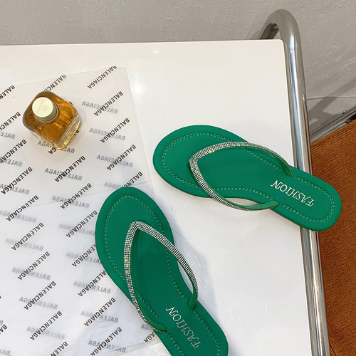  Summer New Large Size Foreign Trade Women's Shoes Casual Rhinestone Thumb Toe Low Heel Slip-on Light Slippers for Women