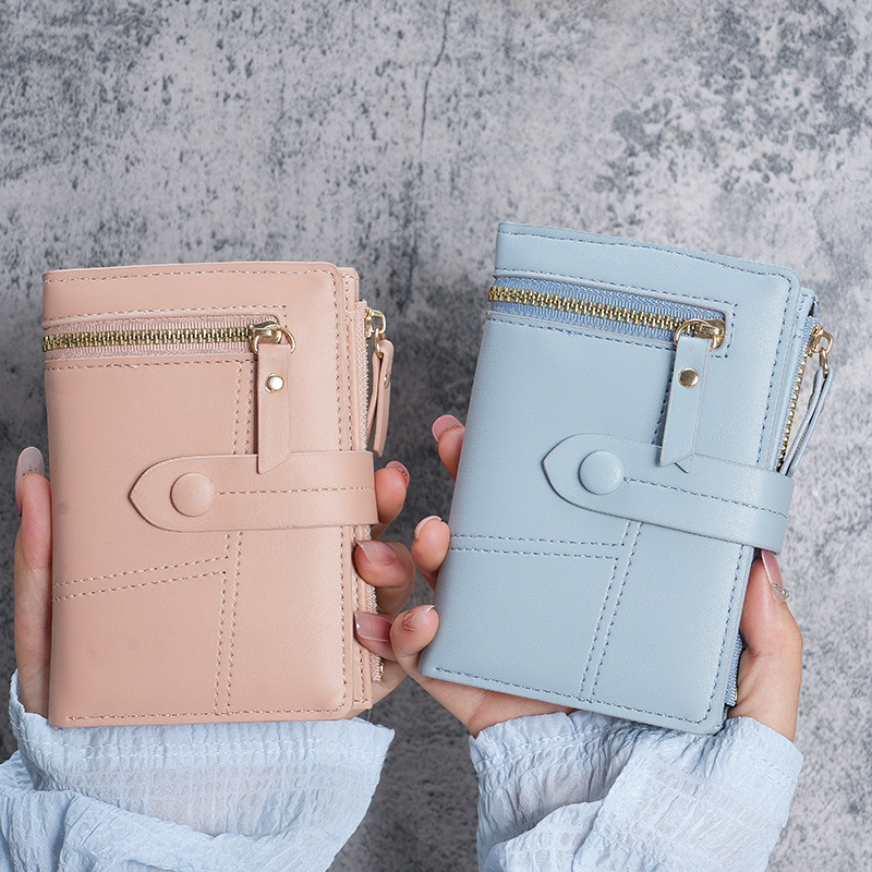 Cartera de Mujer Nueva 2023, Cartera Corta de Cuero PU con Cremallera, Monedero Triple, en Existencia, Versátil, al por Mayor