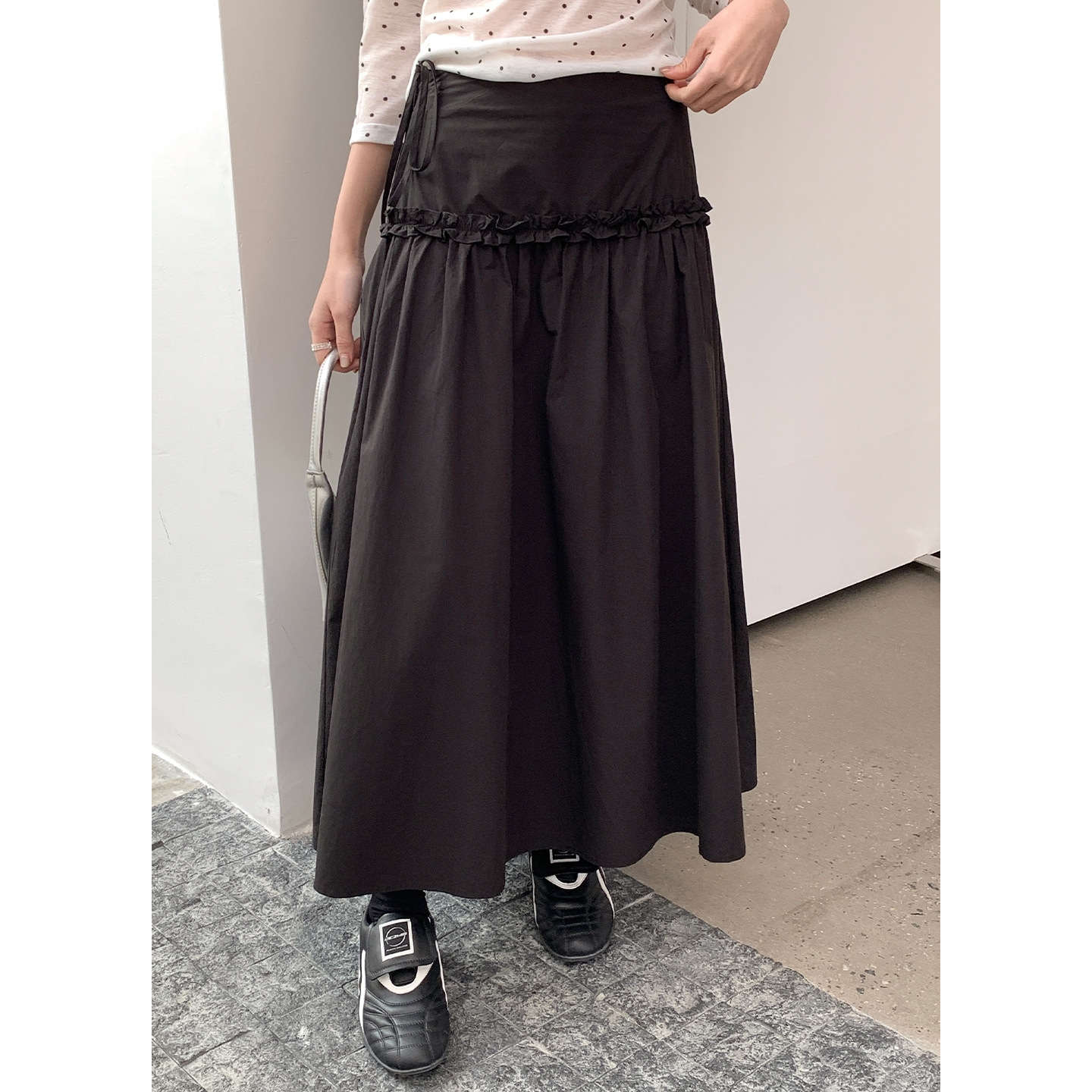 [No Returns or Exchanges] Korean-Style Solid Color Simple Lace-Up High-Waisted Midi Skirt for Women Ye031