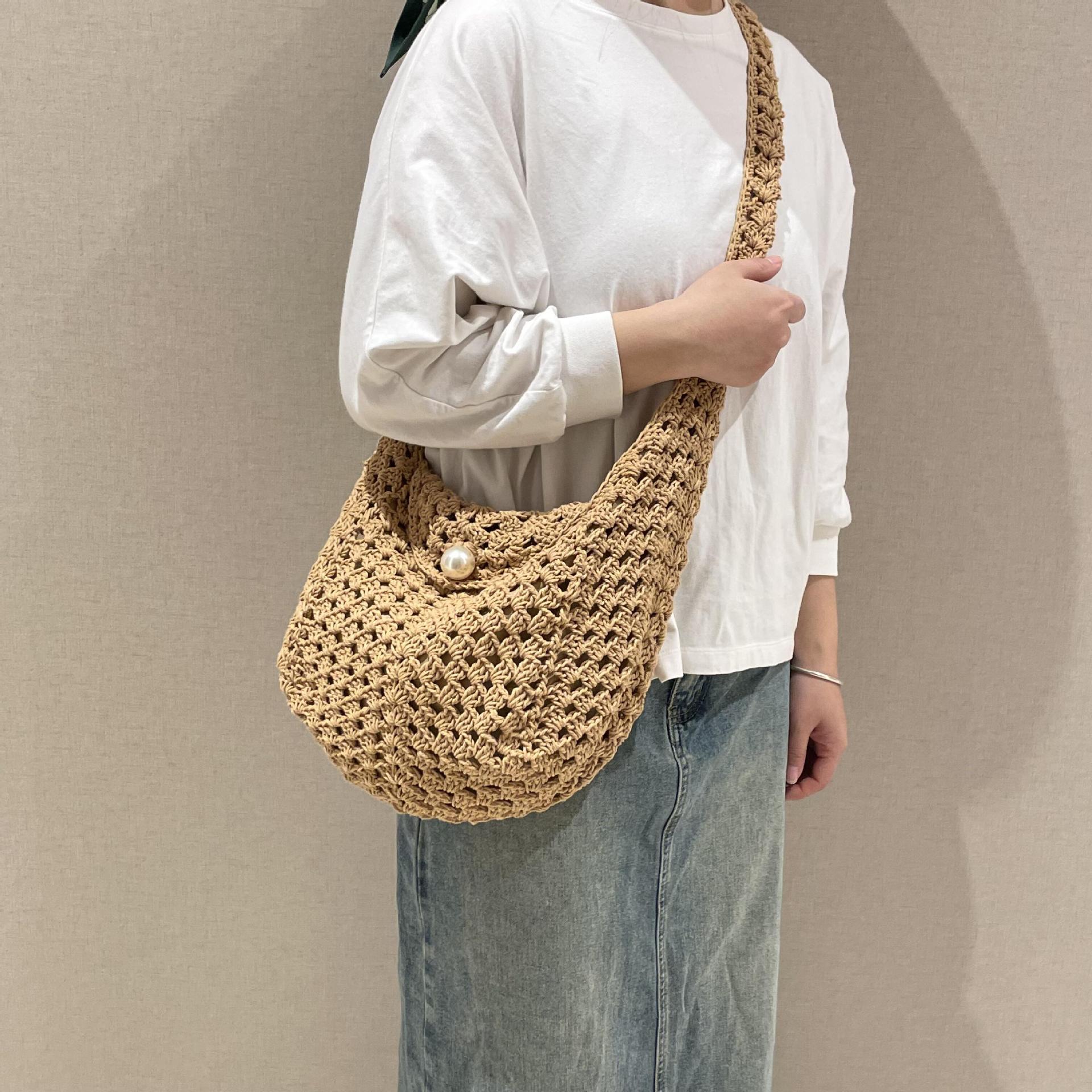 New Ins-Style Lazy-Chic Large-Capacity Tote Bag, High-End Woven Crossbody Bag, Commuter Crochet Messenger Underarm Bag