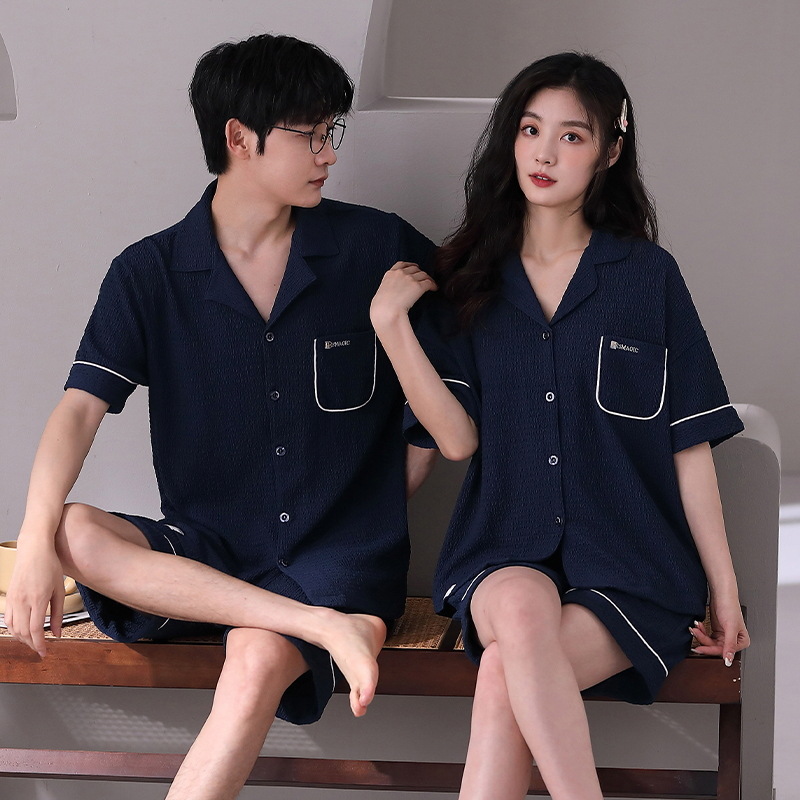 Pareja pijama de manga corta pantalones cortos cardigan algodón de verano coreano casual trajes de mujer ropa de hogar grande suelta para hombres