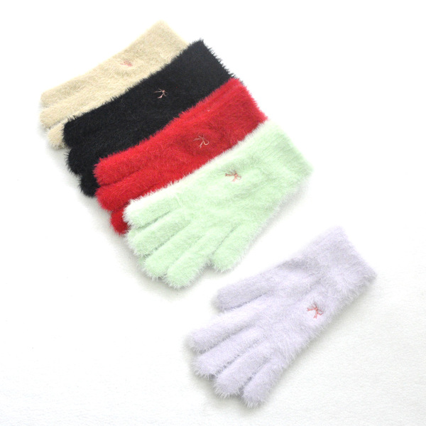 Demi-season warm knitted gloves with bow