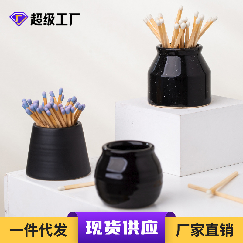 Estilo japonés retro hogar de cerámica palillo de dientes de algodón hisopo cubo partido jarra de almacenamiento caja de hilo sin tapa decoración contenedor de almacenamiento