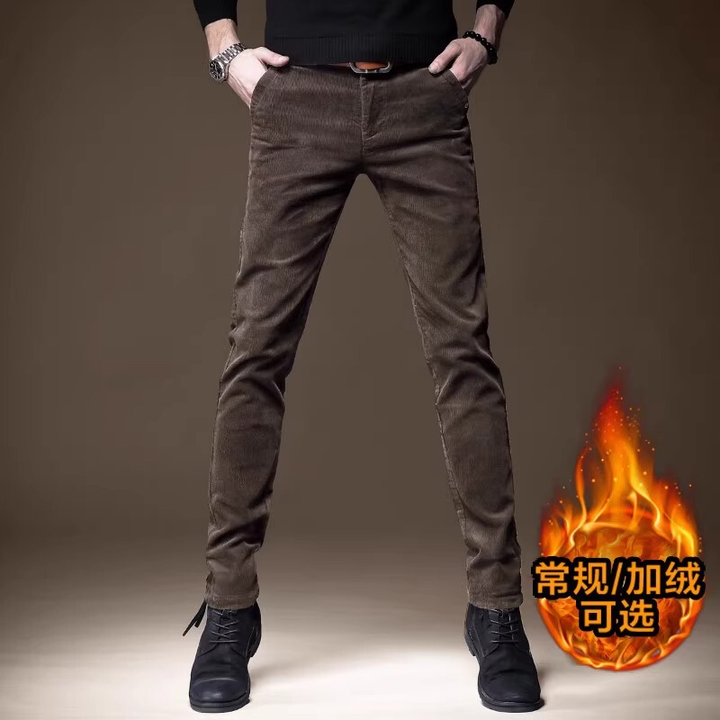 2023 winter new fleece-lined corduroy casual pants men's Korean slim-fit small feet elastic velvet pants wholesale 2023 winter new fleece-lined corduroy casual pants men's Korean slim-fit small feet elastic velvet pants wholesale