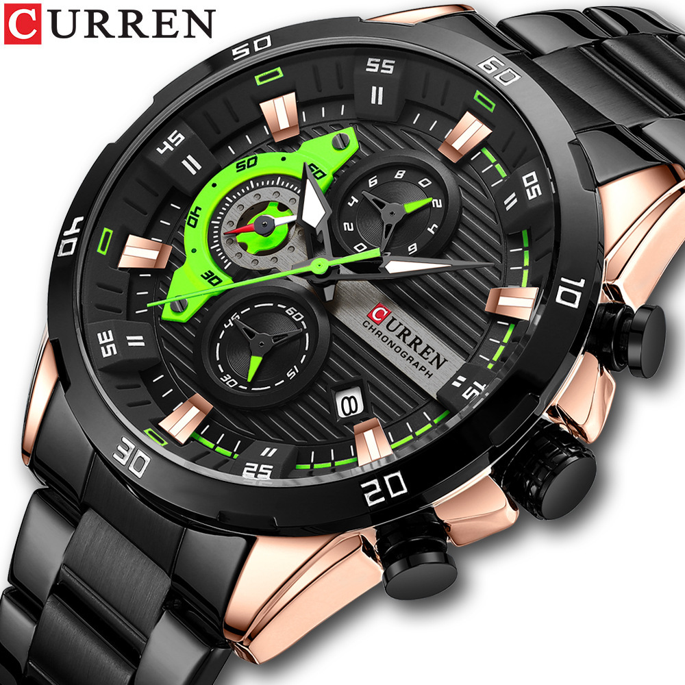 Curren 8402 reloj de los hombres reloj calendario reloj de seis pines correa de acero reloj de cuarzo reloj de los hombres de negocios
