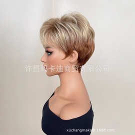 欧美跨境假发wigs金棕色短发合成假发女士Pixie wigs工厂现货批发
