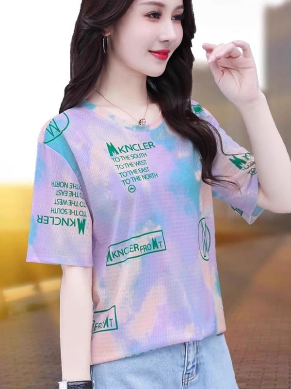 冰丝速干短袖t恤女士2025夏季新款短款T上衣宽松体恤时尚洋气减龄|undefined