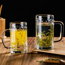 透明玻璃杯耐热大号加厚泡茶楼带把扎啤酒杯无盖酒吧礼品印字logo