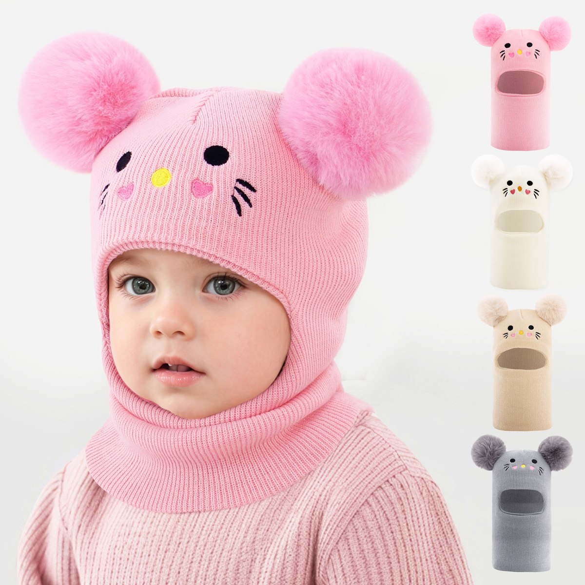 Children's cartoon knitted keep warm demi-season woolen hat for…