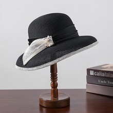 2025新款草帽女夏季法式黑色大檐遮阳渔夫帽女款防晒太阳帽可折叠
