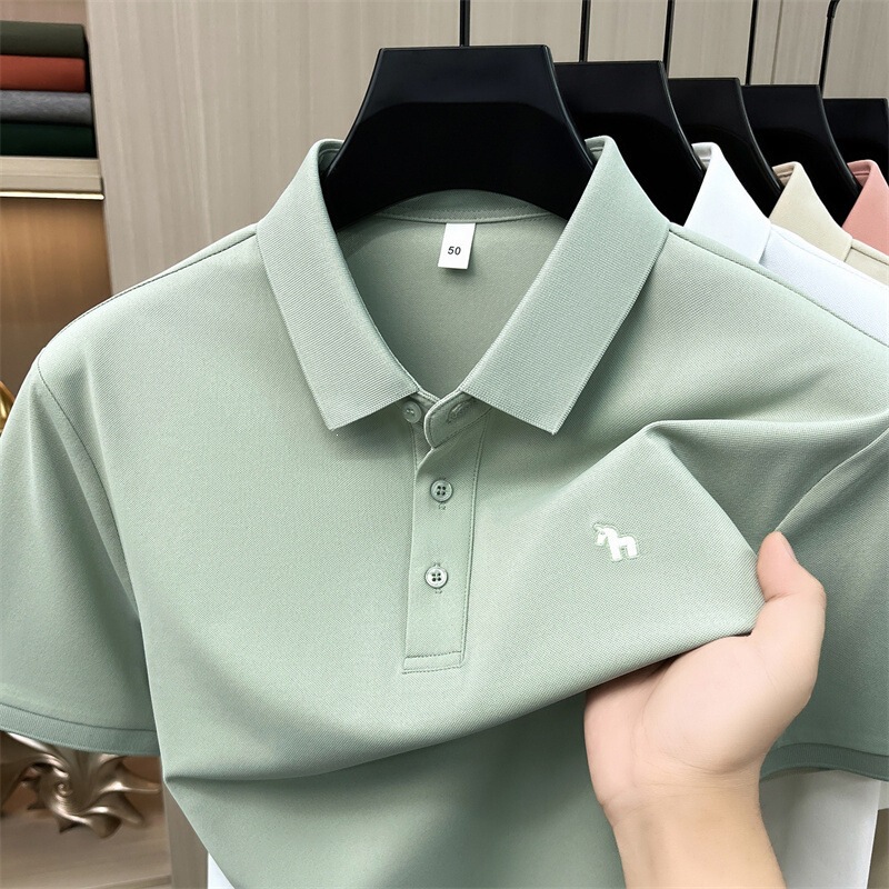 Men's Summer Turn-Down Collar Short-Sleeve Solid Color Ice Silk Seamless Polo Shirt Business Casual Top Wholesale Men's Summer Turn-Down Collar Short-Sleeve Solid Color Ice Silk Seamless Polo Shirt Business Casual Top Wholesale