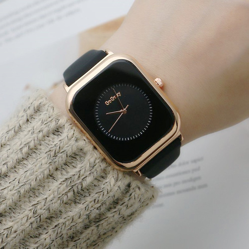 Rectangular simple men's and women's rubber watch Internet celebrity live broadcast women's watch quartz watch girls' silicone band watch