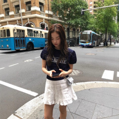 现 th*barnnet八奶字母针织短袖韩国设计师女装学院风减龄韩系T恤