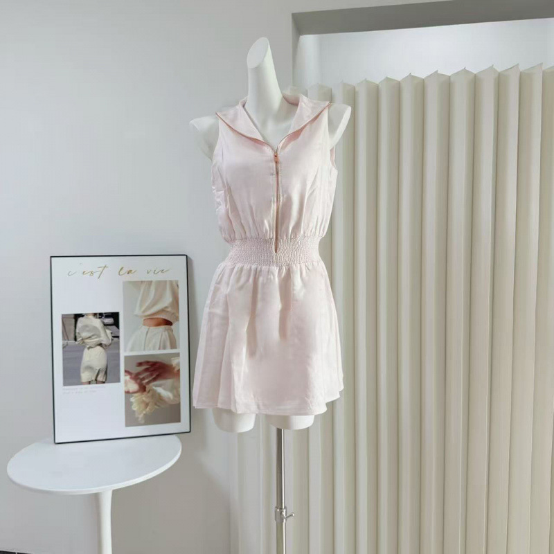 Schnei Soft~Na Ultra-Niche Old Money Cherry Pink/White Imported Ym Two-Piece Set Rose Gold Zipper Dress