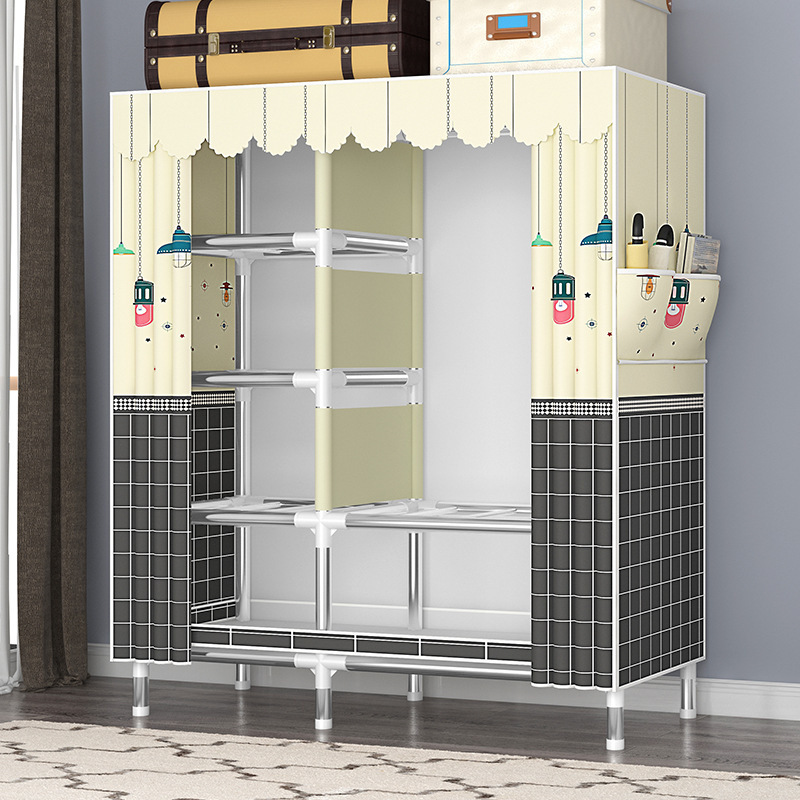 Wardrobe Economical Simple Cloth Wardrobe Home Bedroom Thickened Steel Pipe Rental Room All-Steel Frame Storage Cabinet