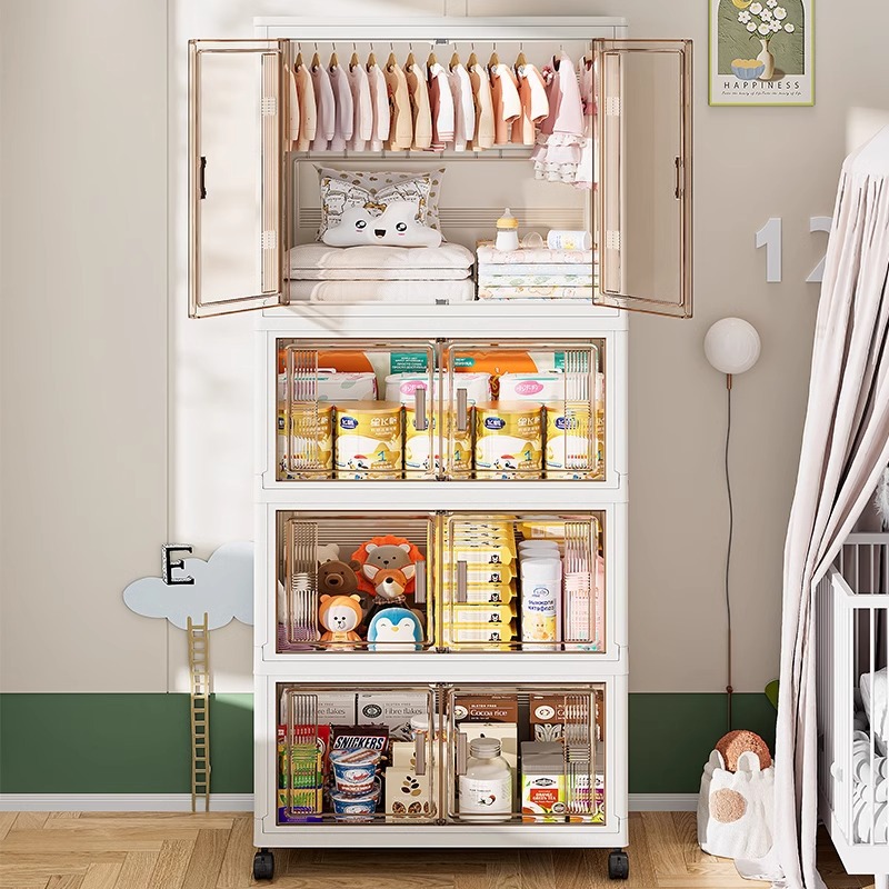 Multi-Functional Storage Cabinet for Baby Wardrobe: Multi-Layer Organizer for Kids' Clothes, Snacks, and Living Room Essentials