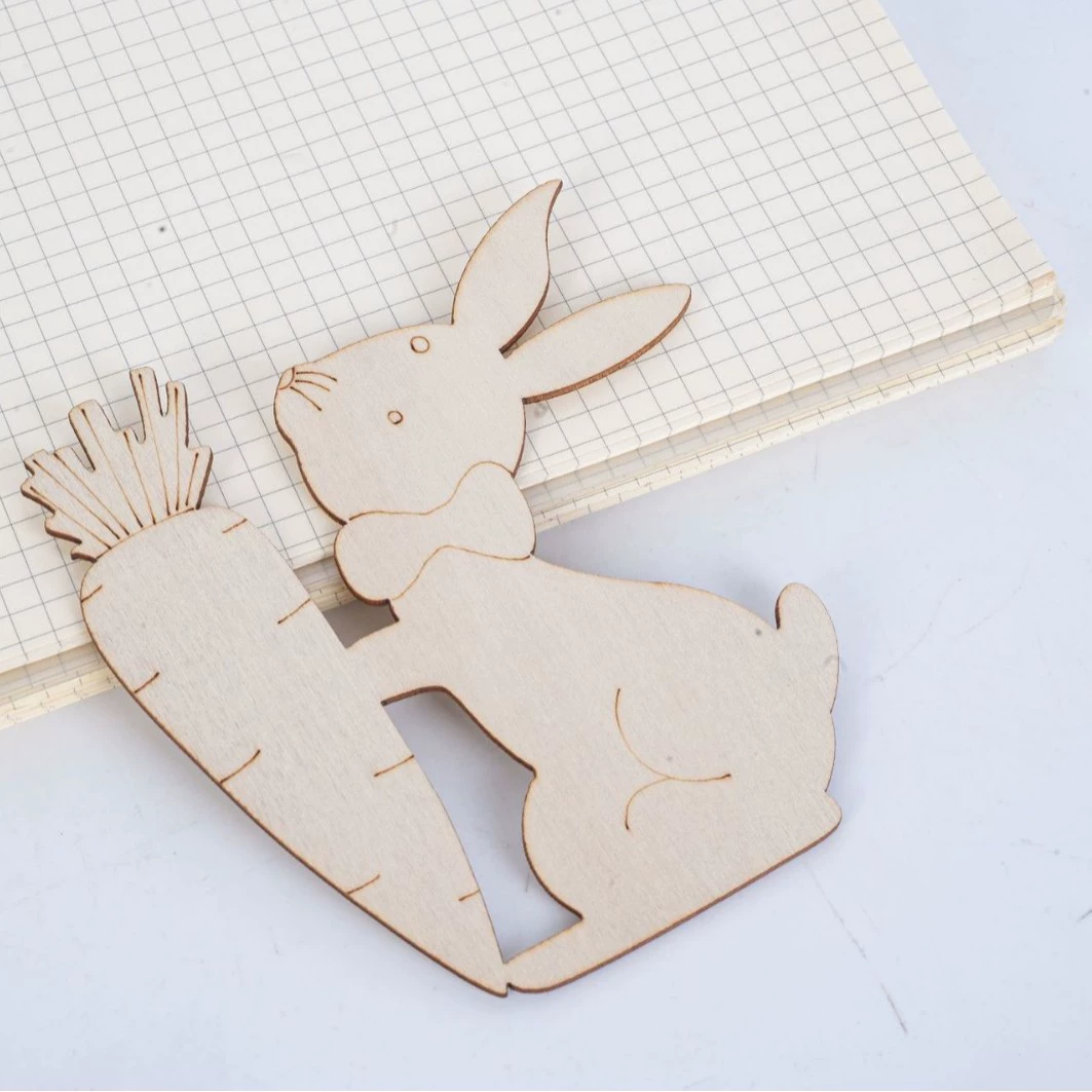Мультяшная деревянная щепа Пасхальная домашняя вечеринка милый кролик деревянный кулон ремесла праздничный деревянный декор