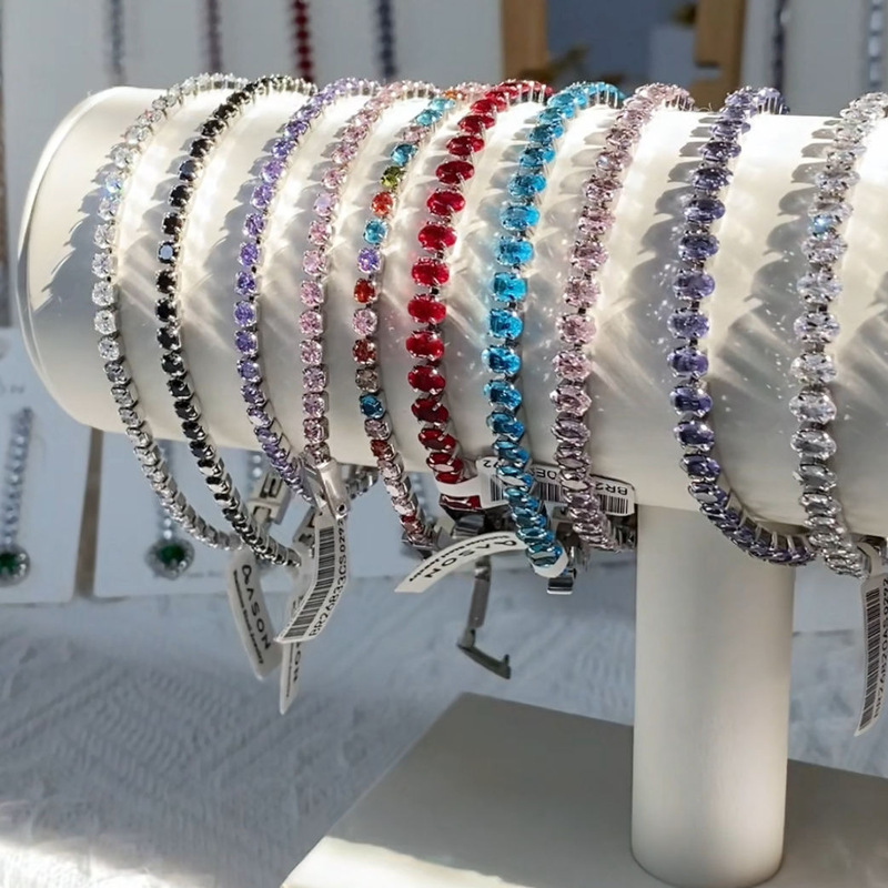 European and American Fashion Zircon Bracelet, Export Style, Versatile, Niche Design, Oval Colored Zircon Clasp, Tennis Bracelet for Women