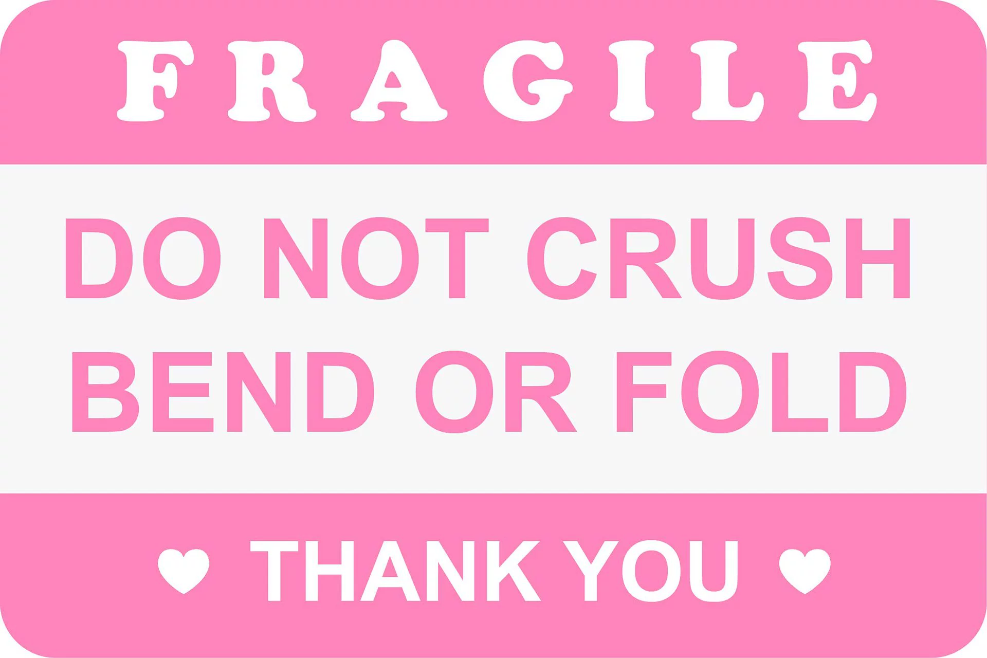 2x 3inch розовых наклейок с надписью «Не сжимать, не гнуть, не складывать» и ручкой в форме сердца.