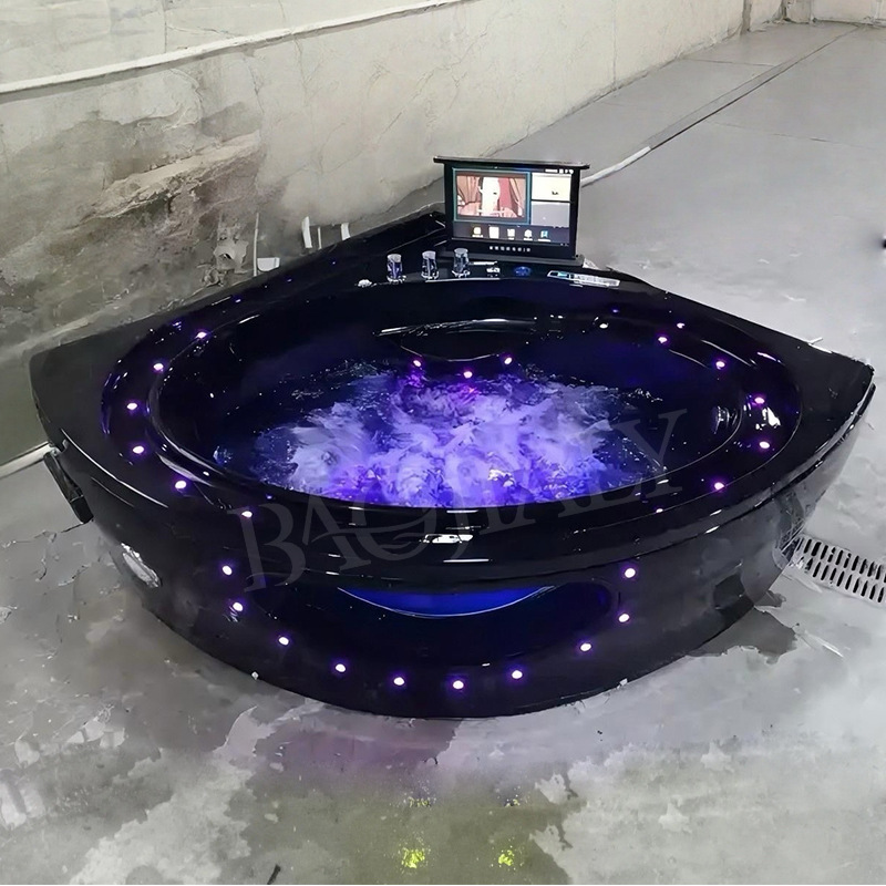 1.58X 1.7m Person Massage Black Apron Triangle Hydro Surfing Bathtub Massage Whirlpool Acrylic Bathtub