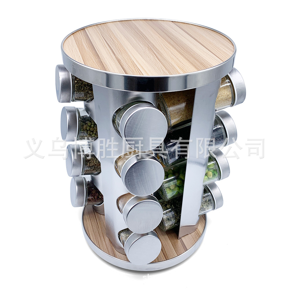 Amazon hogar cocina de madera giratoria de acero inoxidable botella de condimento estante de condimento de lujo ligero