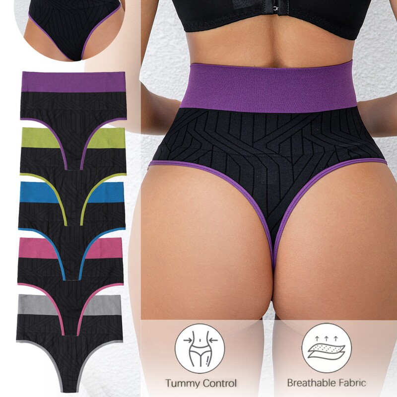 Plus-Size Seamless High-Waist Elastic Tummy Control Panties, Color-Blocked Sexy Briefs, Thong, Butt-Lifting, Ultra-Thin, Quick-Dry Plus-Size Seamless High-Waist Elastic Tummy Control Panties, Color-Blocked Sexy Briefs, Thong, Butt-Lifting, Ultra-Thin, Quick-Dry