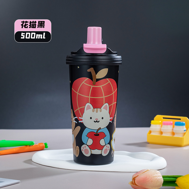 新款316不锈钢保温杯双饮咖啡杯水杯带吸管卡通便携咖啡 亚马逊|undefined