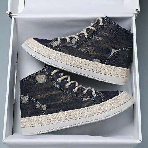 Men's Summer New Style Board Shoes Breathable Trendy High-Top Casual Hip-Hop Slip-Resistant Sports Canvas Shoes