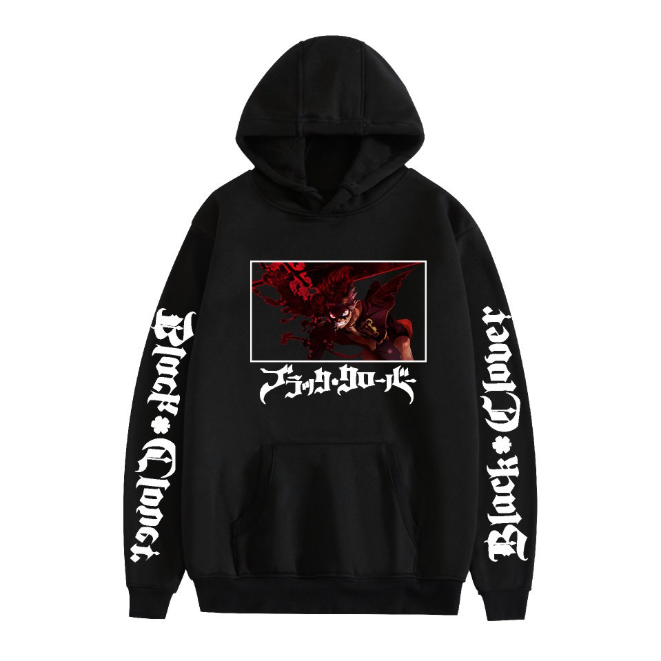 Nuevo estilo transfronterizo popular popular japonés riman black de cuatro hojas-Black Clover más suéter con capucha de terciopelo para mujer