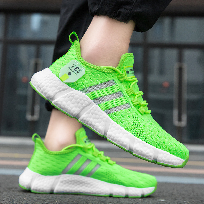 Cross-Border Sports Shoes for Men, Breathable Casual Mesh Shoes, High-Elastic Lightweight Popcorn Soft-Soled Couple Running Shoes, Men's Trendy Shoes