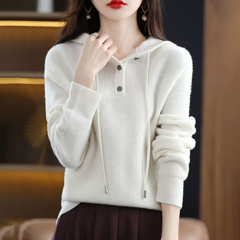 Леди с капюшоном ретро свитер вязаный свитер 2024 осень-зима новая горячая распродажа корейская трикотажная куртка свитер женская оптом