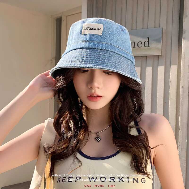 Sombrero coreano sombrero pescador sombrero primavera y otoño sombrero protector solar de la cara simple sombrero antiguo multifacético retró mostrando la cara pequeño sombrero de vaquín lavable