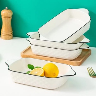 Underglaze color Japanese-style 10.5 inch binaural baking plate ceramic plate rectangular plate cheese baked rice plate baking bowl household dishes