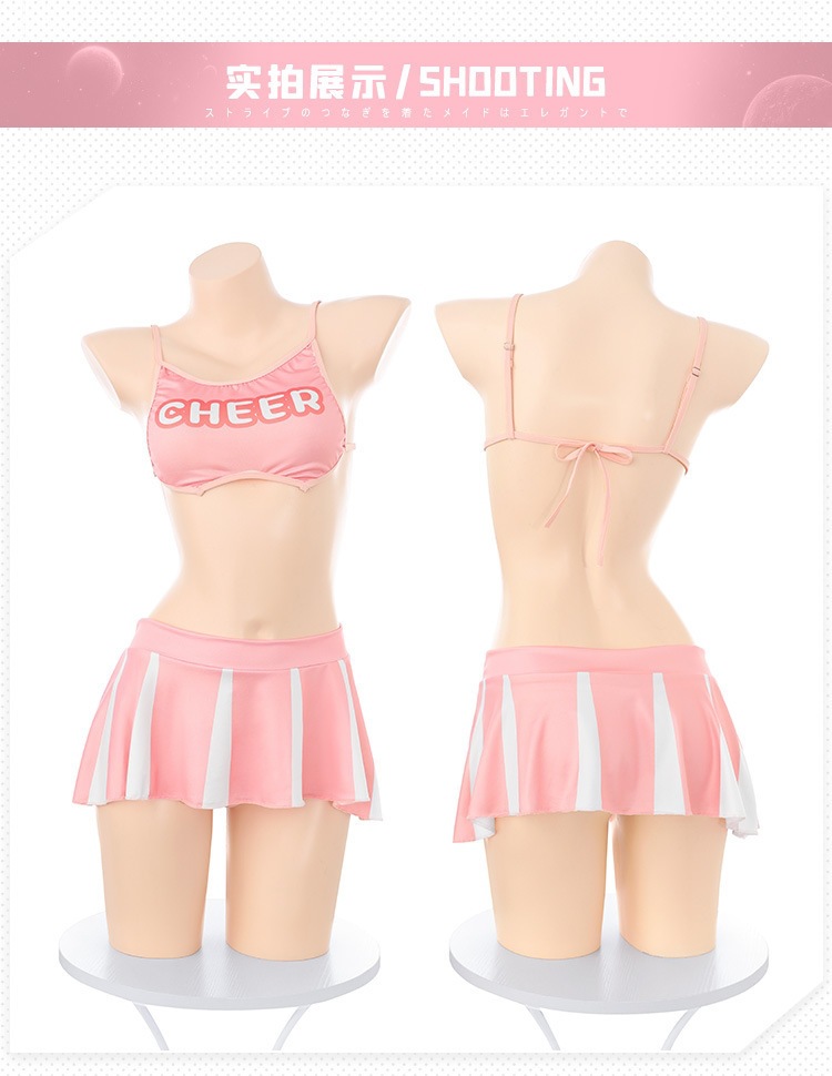 Feimu Cheerleader Costume Set with Mini Skirt, Top, Thong, Choker and Stockings — detail image 12