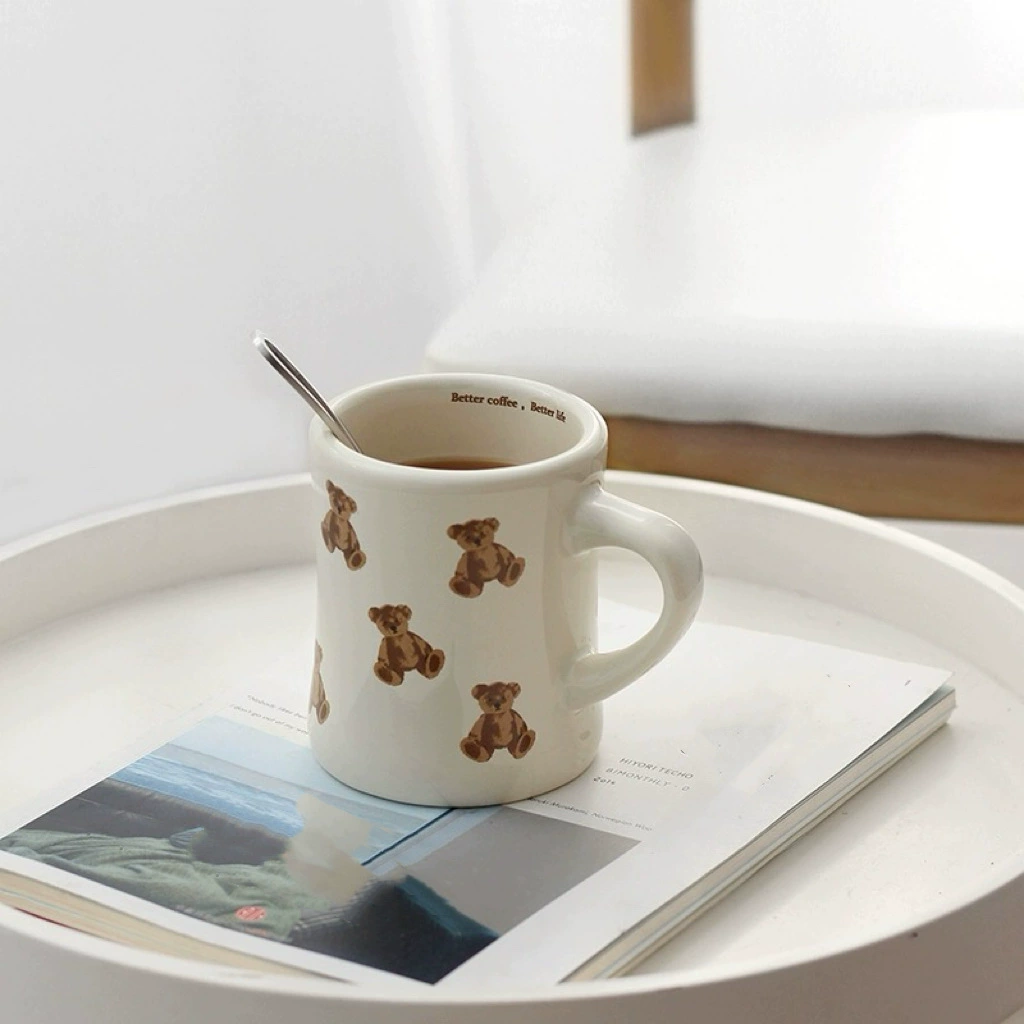 Ceramic Mug, 350 ml Bear Print — Couple Breakfast Coffee Cup, Gift-Ready
