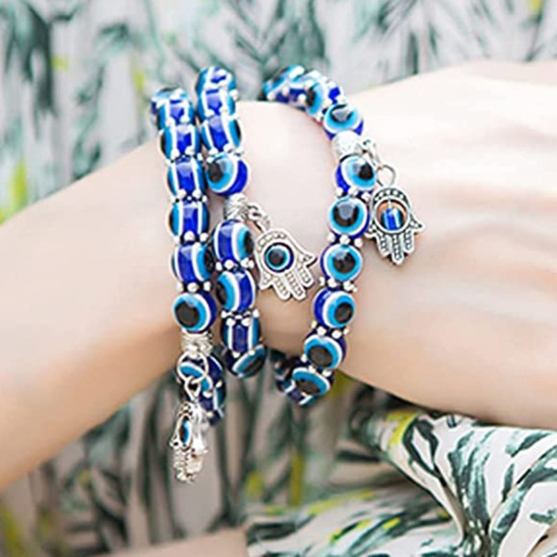 Retro Geometric Devilu0027S Eye Palm natural stone Glass Unisex Bracelets