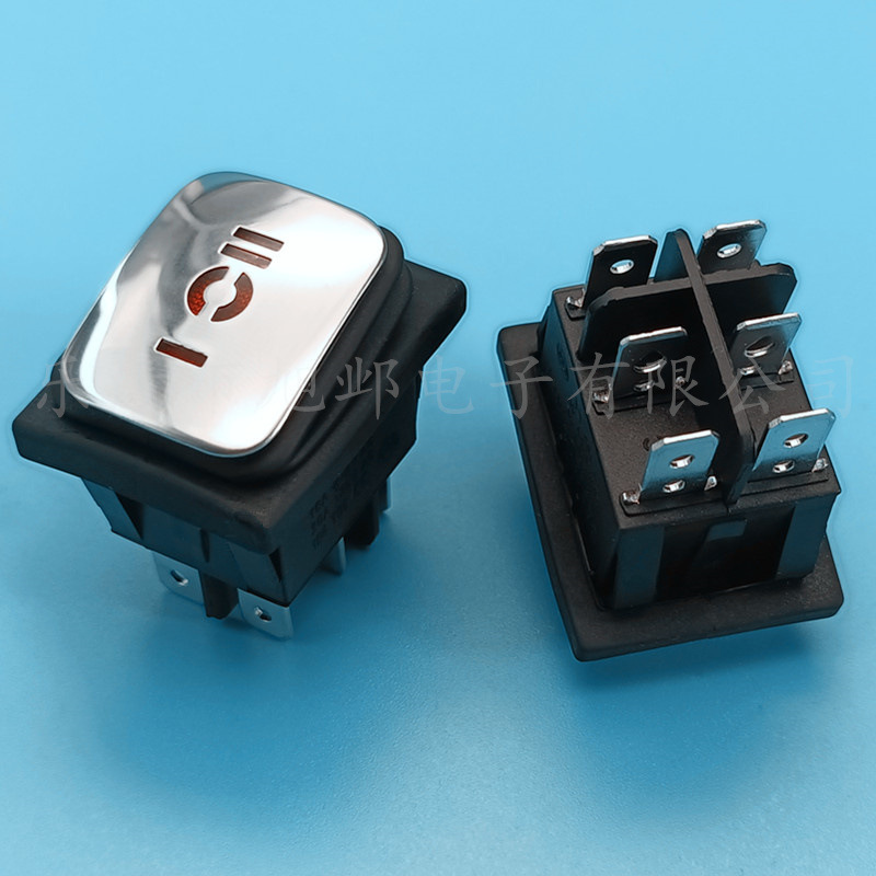 三档防水开关 KCD4 六脚3档不锈钢面板带灯防水船型翘板开关