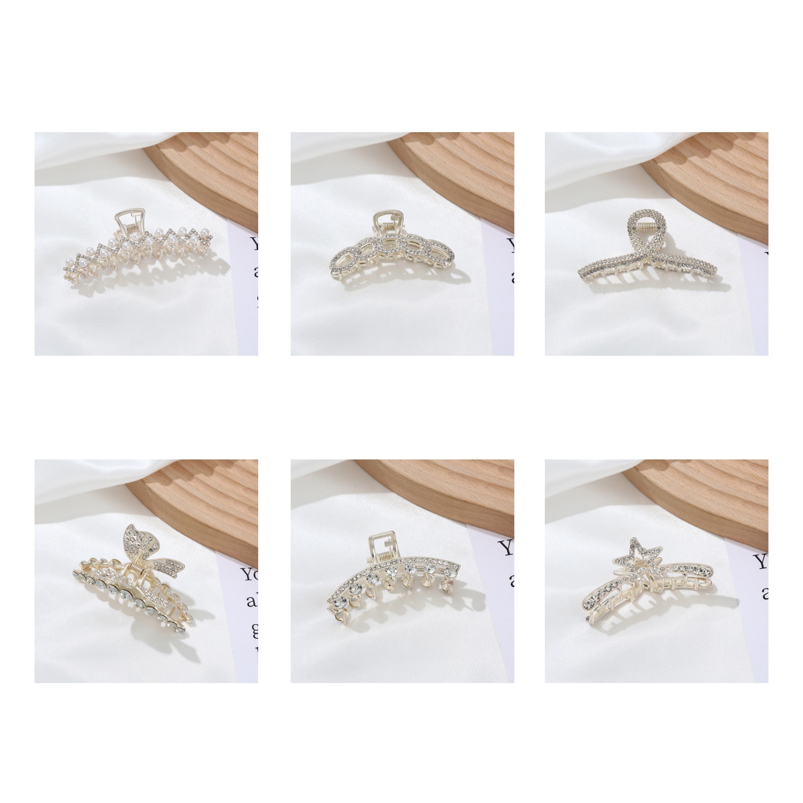 Elegant Star Bow Knot Shell Alloy Plating Hollow Out Inlay Rhinestones Pearl Hair Claws display picture 2