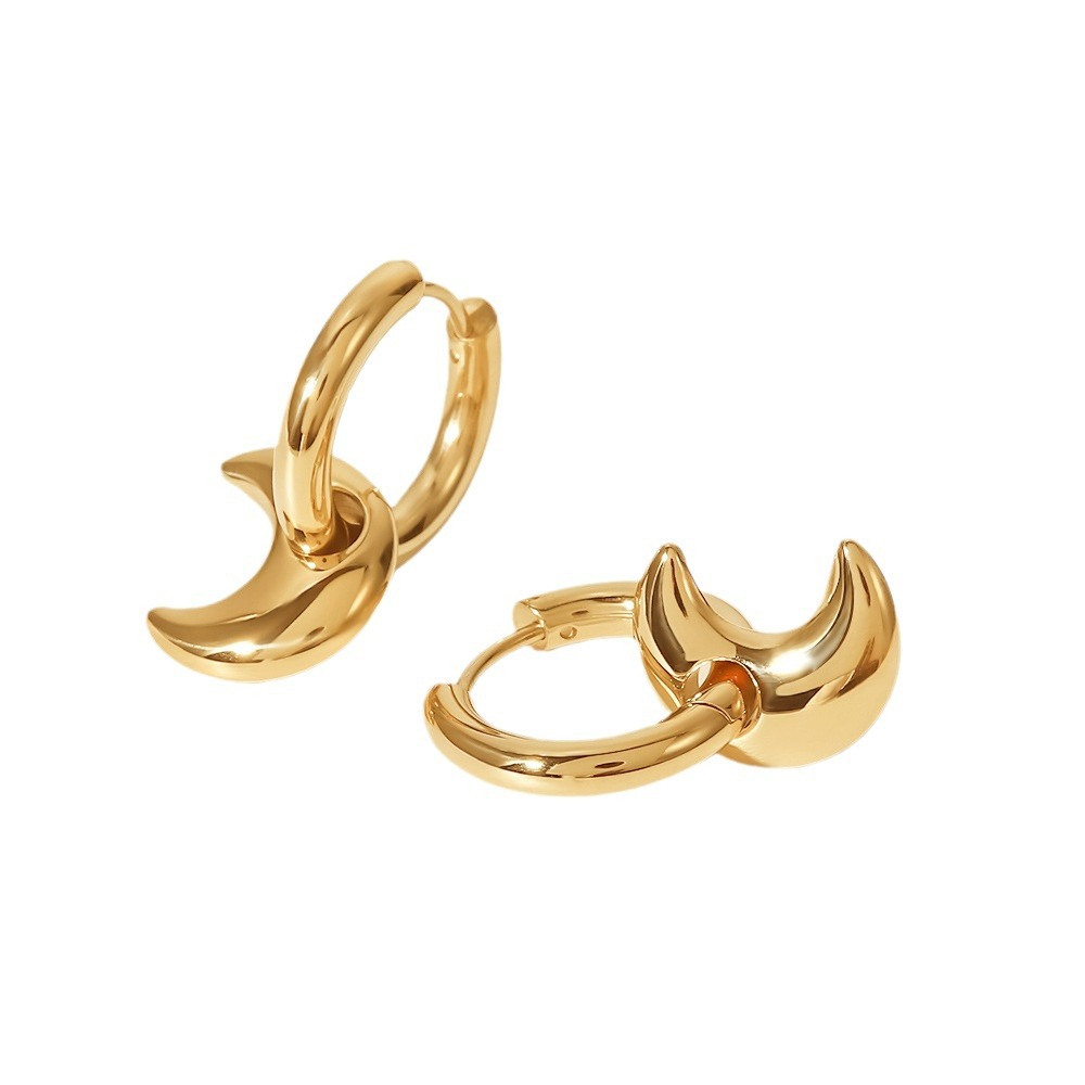 Pendientes de acero de titanio chapado en oro de 18k Pendientes geométricos de luna Joyas femeninas Pendientes europeos y americanos Venta caliente Moda de personalidad de acero inoxidable