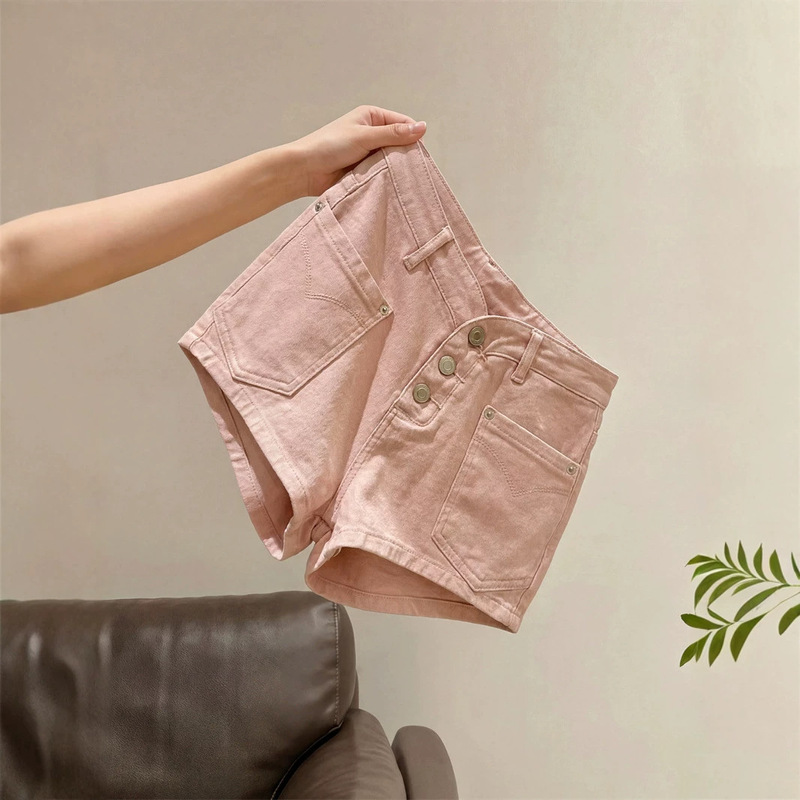 Summer American-Style Spicy Girl Low-Waist Single-Breasted Denim Ultra-Short Shorts for Women, Niche Slim-Fit Straight-Leg Butt-Lifting Hot Pants