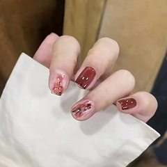 Gentle mature sister style wearing nail pieces with red gradient, finger jumping short style, whitening effect, detachable fake nail pieces, finished product, wholesale
