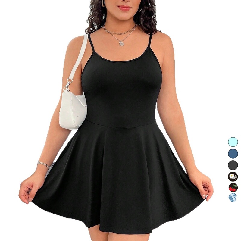 Little Black Dress, High-End Suspender Adjustable Dress, Large Size Casual Yoga Daily Wear, Pleated Miniskirt